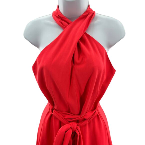 Tahari Red Crepe Knit Twist Halter Neck Cocktail Party Dress Women Sz 2 - Picture 5 of 12